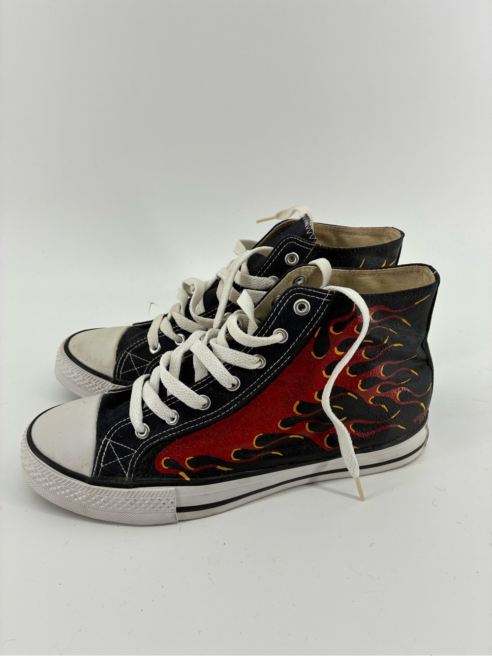Airwalk Black High-Top Sneakers with Red Yellow Flame Design Genesis High Top